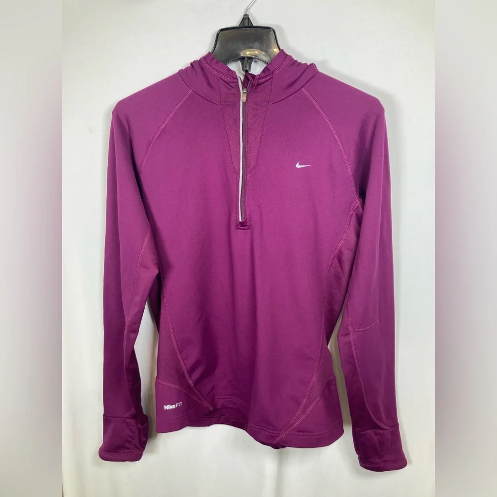Nike Dri-Fit Rich Purple Half Zip Athletic Hoodie with Hand Warmer Cuffs Sz M - Picture 1 of 5